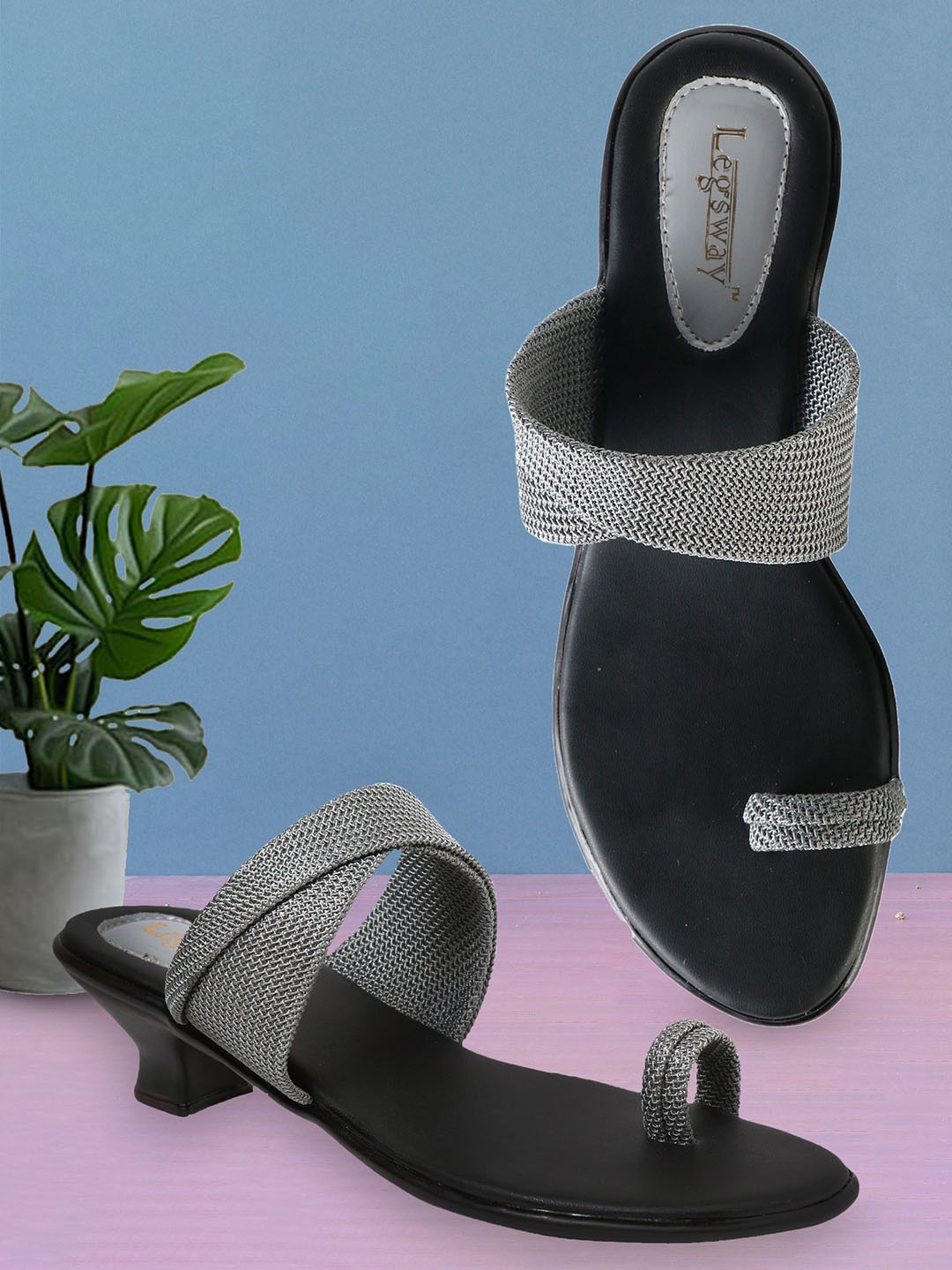 

Legsway Women Embellished Kitten Sandals, Grey