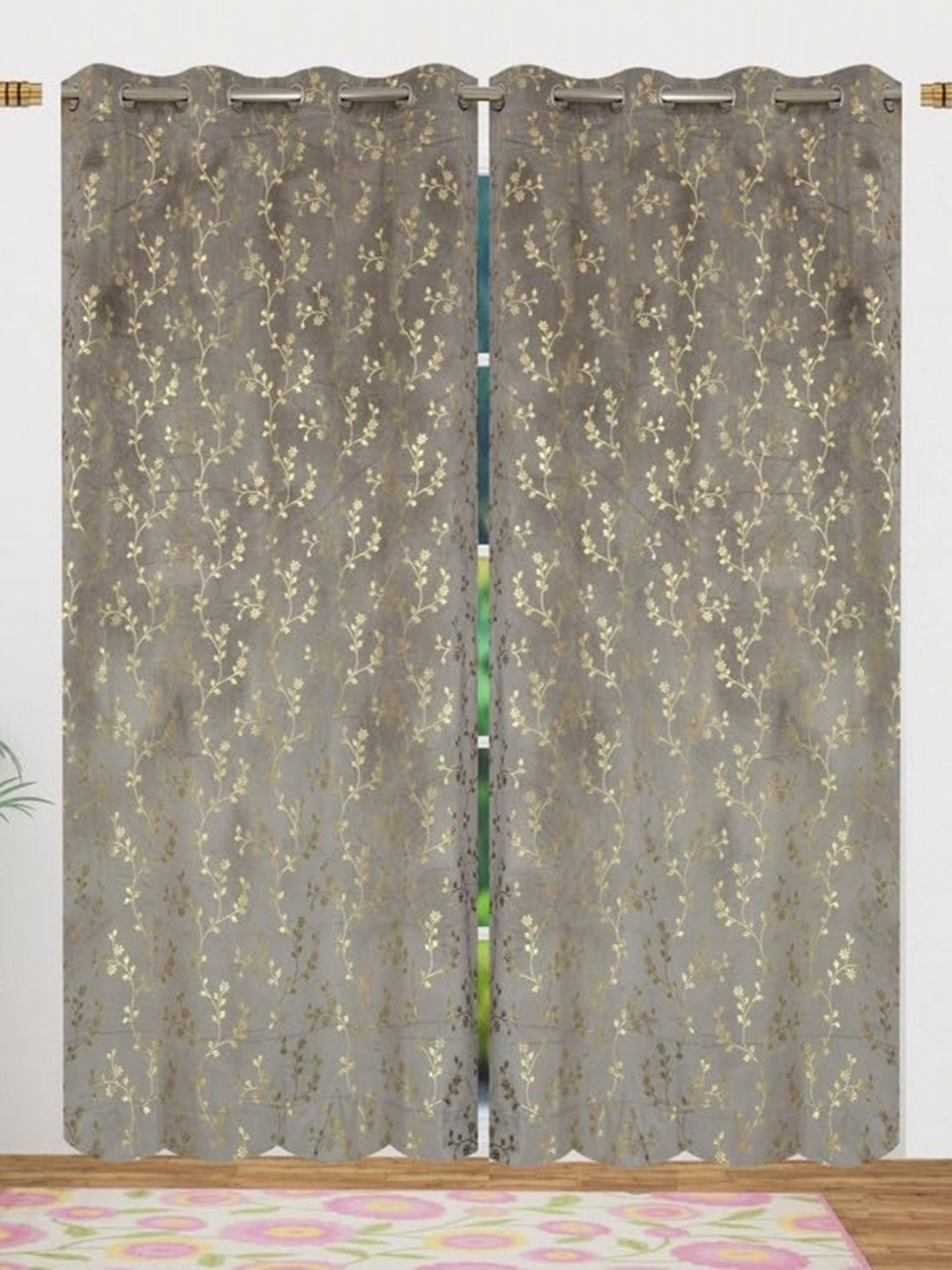 

Galaxy Home Decor Grey 2 Pieces Velvet Room Darkening Long Door Curtain
