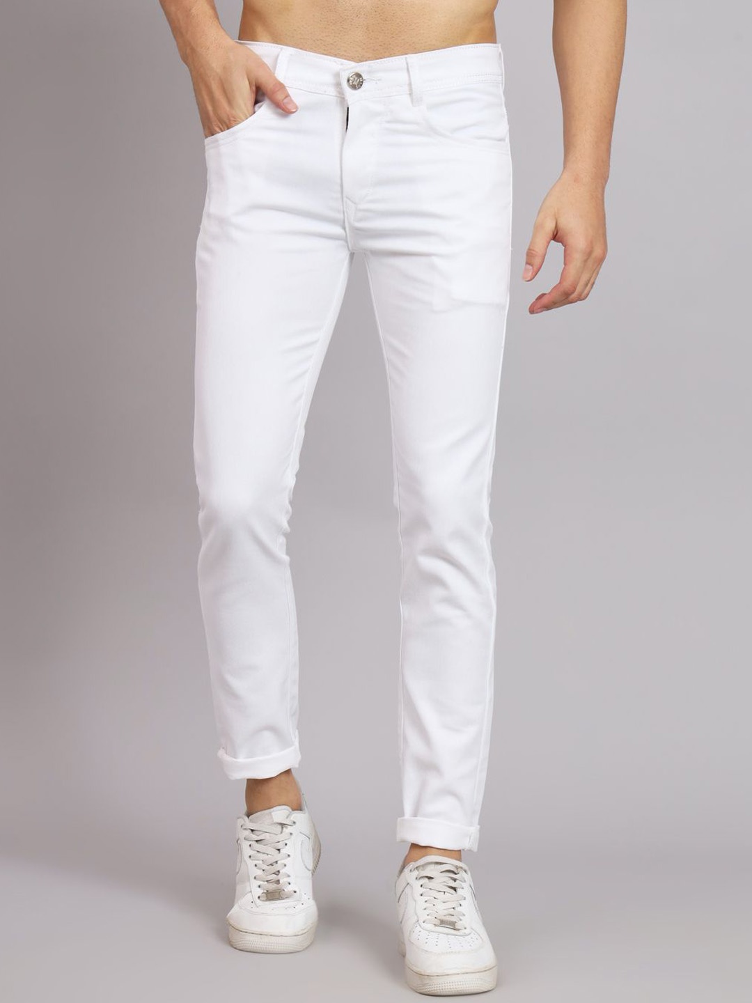

LINARIA Men Classic Mildly Distressed Stretchable Jeans, White