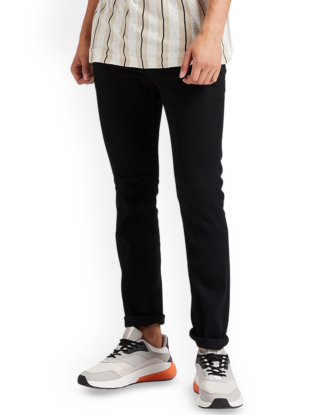 

LINARIA Men Cotton Classic Slim Fit Mid-Rise Jeans, Black