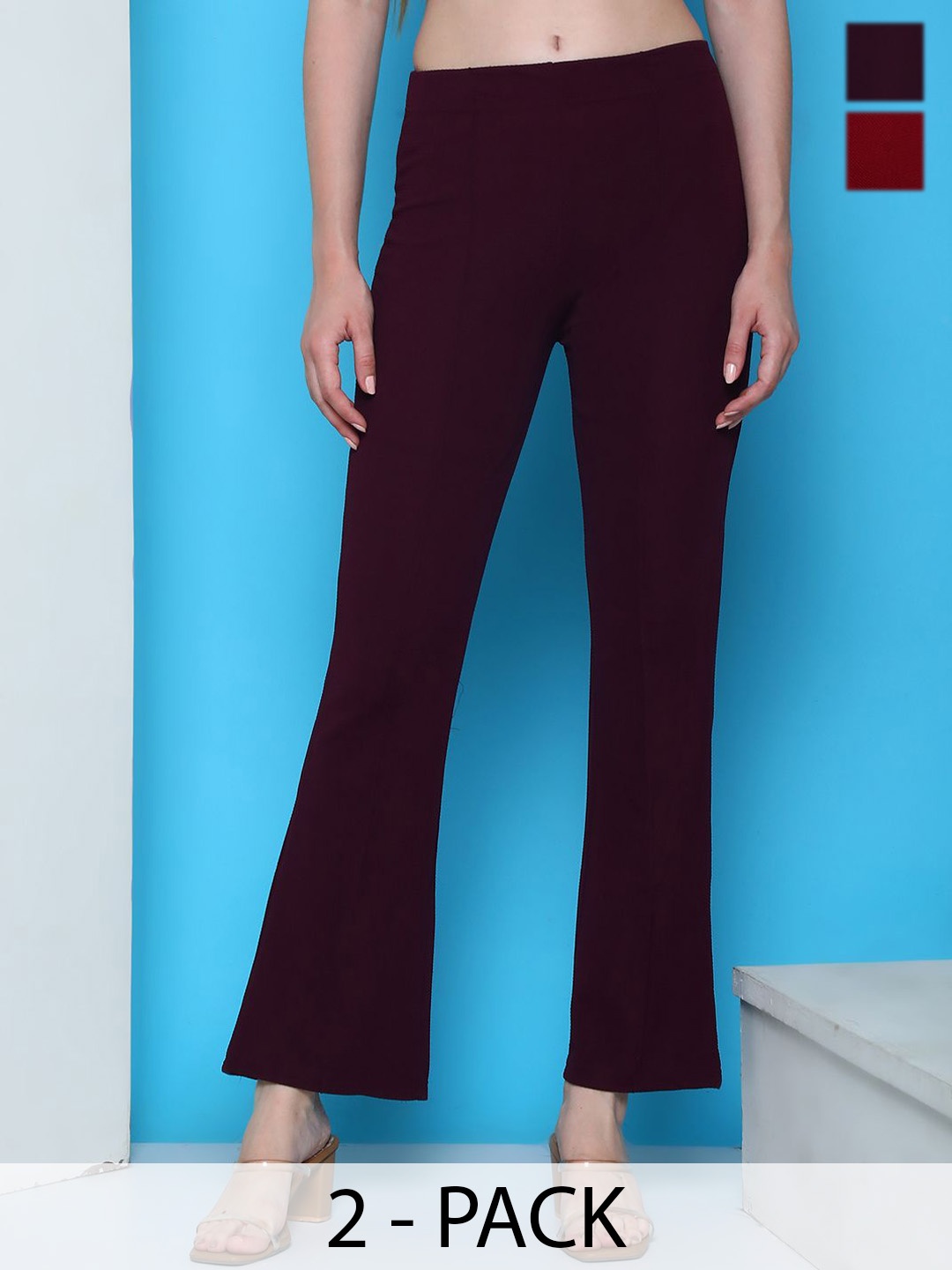 

Tromko Women Pack of 2 Relaxed Fit High-Rise Bootcut Trousers, Purple