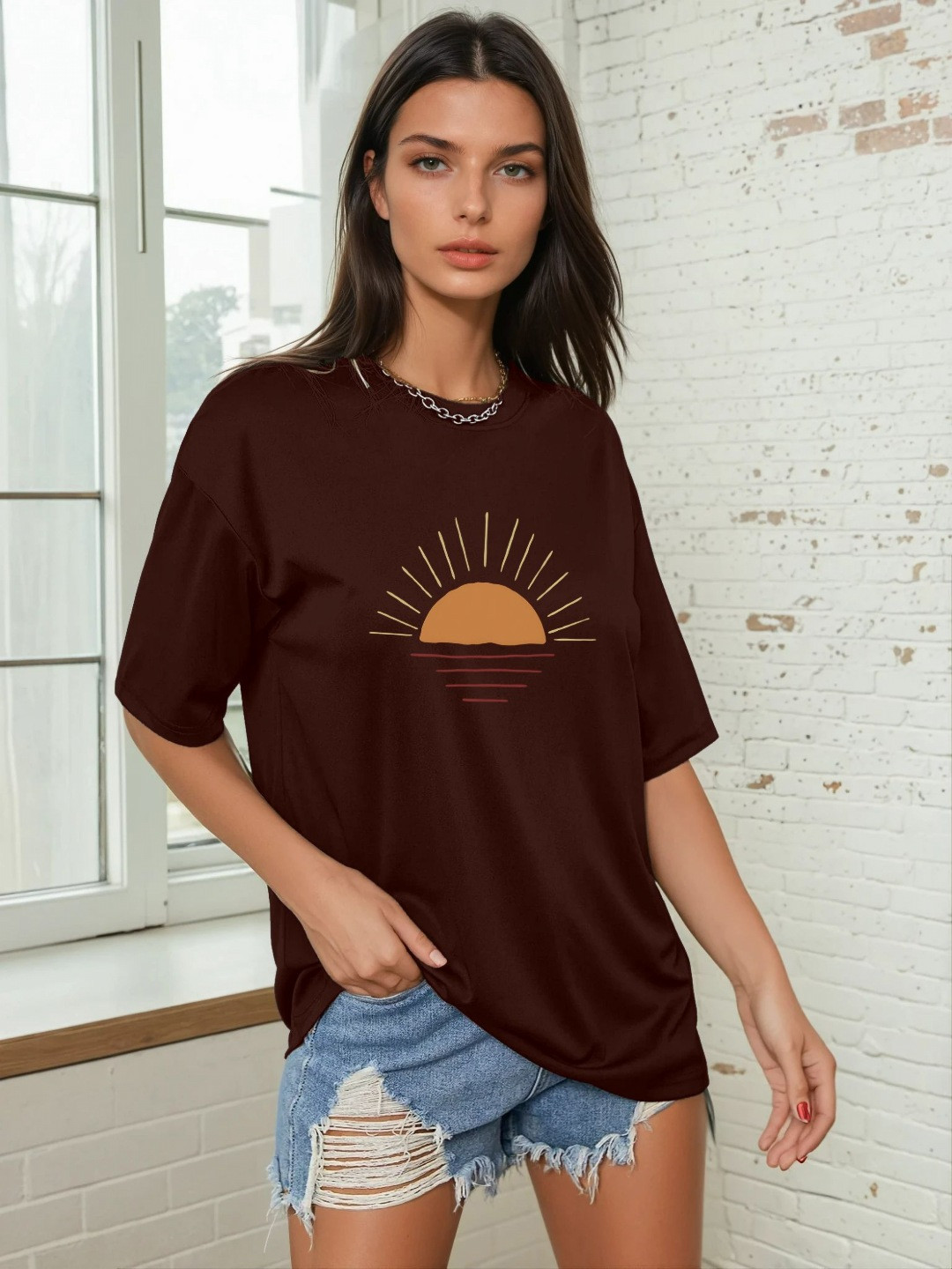 

CORSICA Women Printed Applique T-shirt, Brown