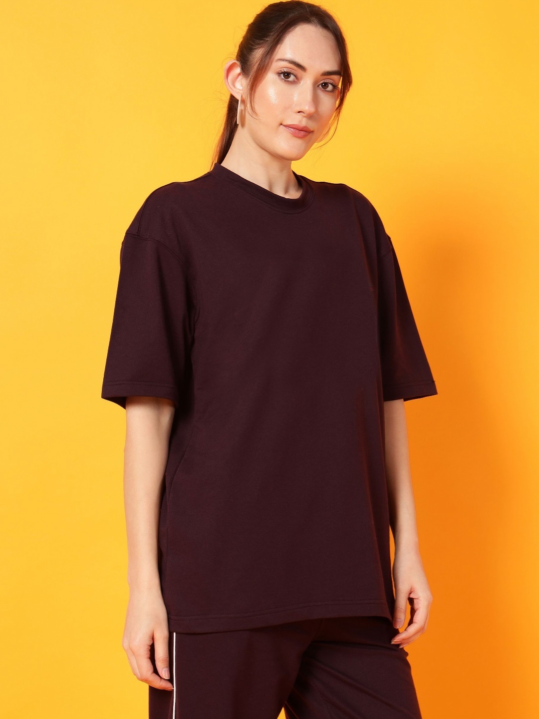 

Mast & Harbour Women Drop-Shoulder Sleeves Anti Odour T-shirt, Purple