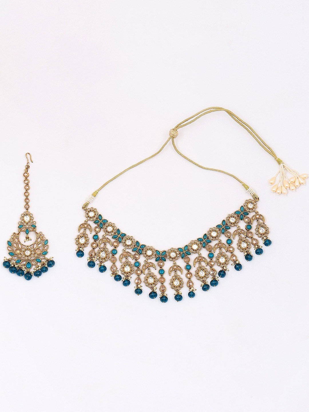 

Exotic India Gold-Plated Kundan Studded & Beaded Jewellery Set