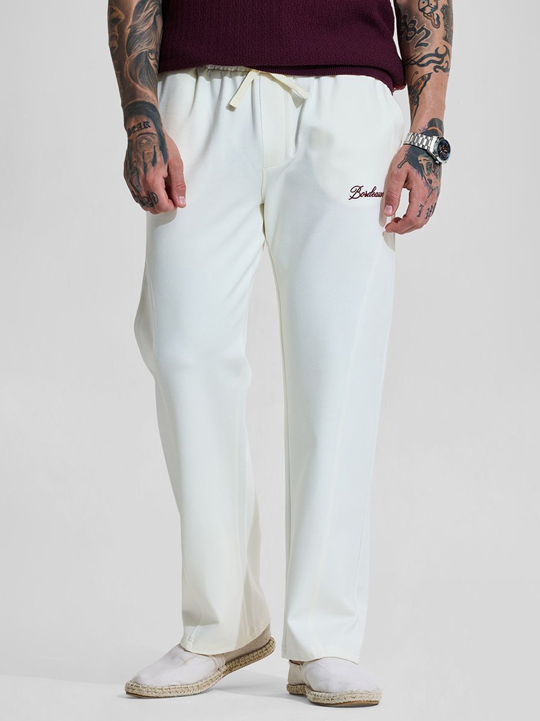 

Snitch Bordeaux Off White Relaxed Fit Trouser