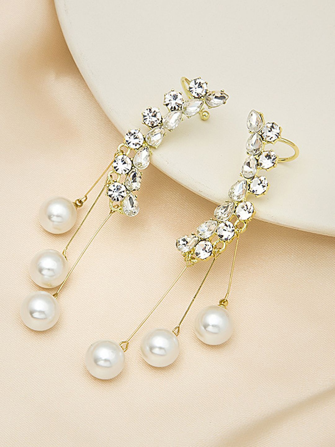 

FIMBUL Korean Gold-Plated American Diamond Studded Contemporary Ear Cuff Earrings