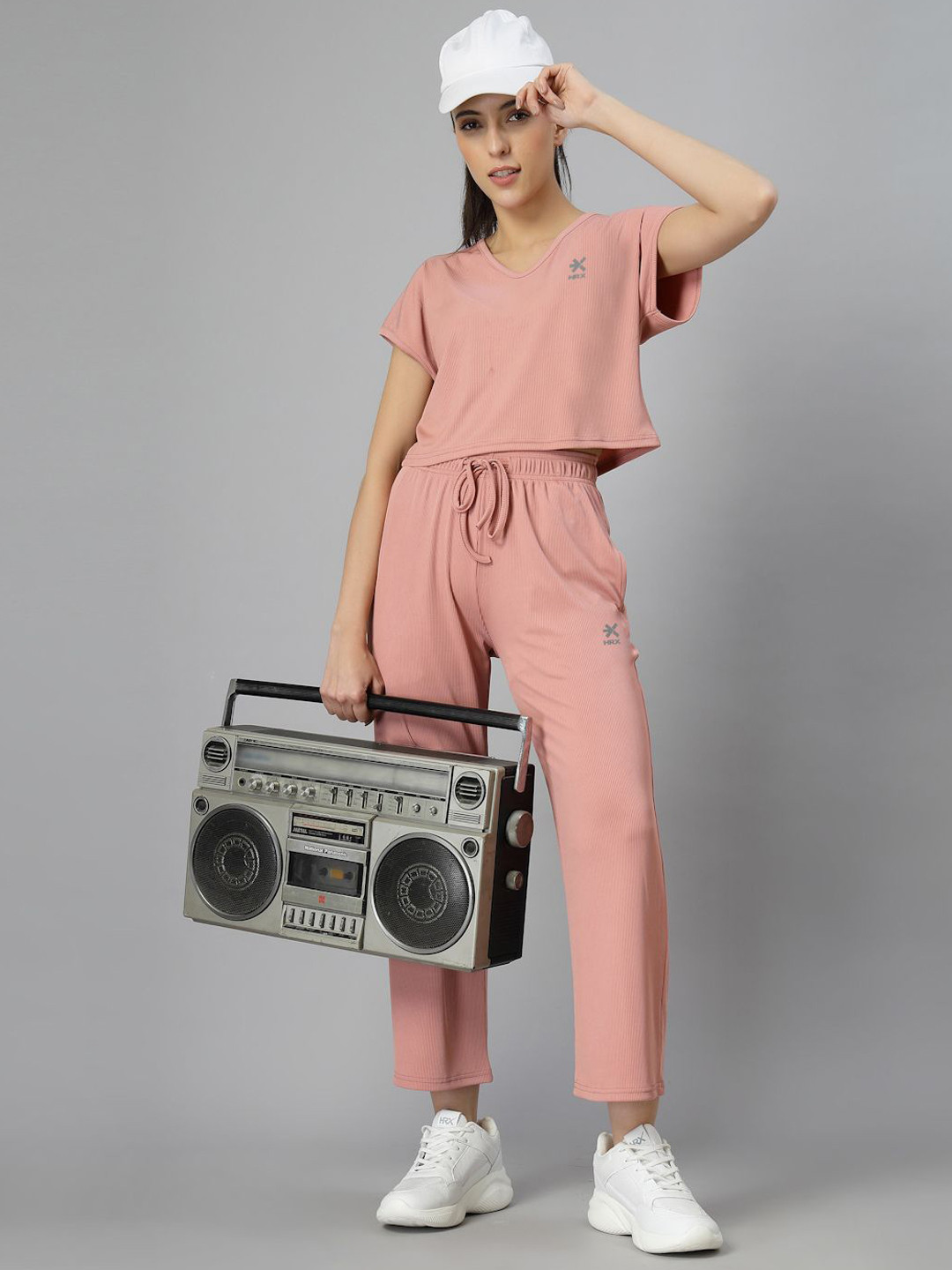

HRX by Hrithik Roshan Women Solid Crop Top With Trouser Co-ords Set, Pink