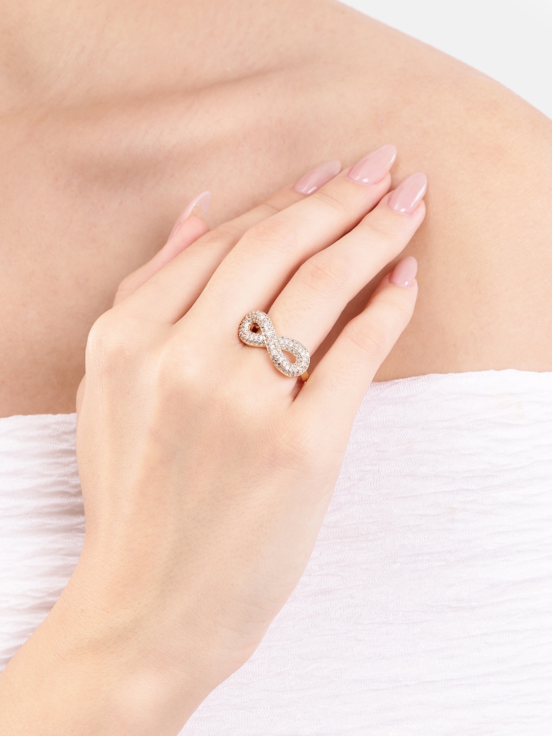 

DressBerry Women Infinity Shape Stone-Studded Finger Ring, Gold
