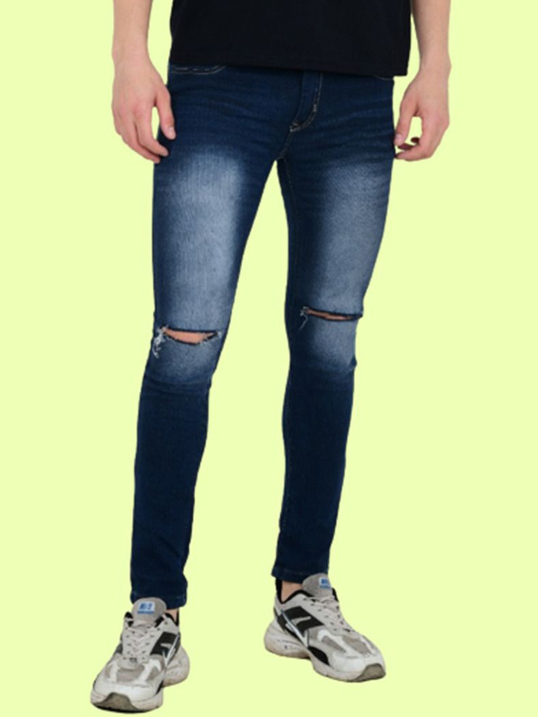 

LINARIA Men Cotton Classic Slim Fit Mid-Rise Slash Knee Heavy Fade Jeans, Blue