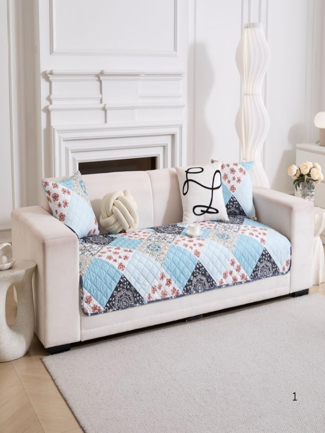 

HomeCloud Blue & Black Printed 2-Seater Cotton Sofa Cover With Arms