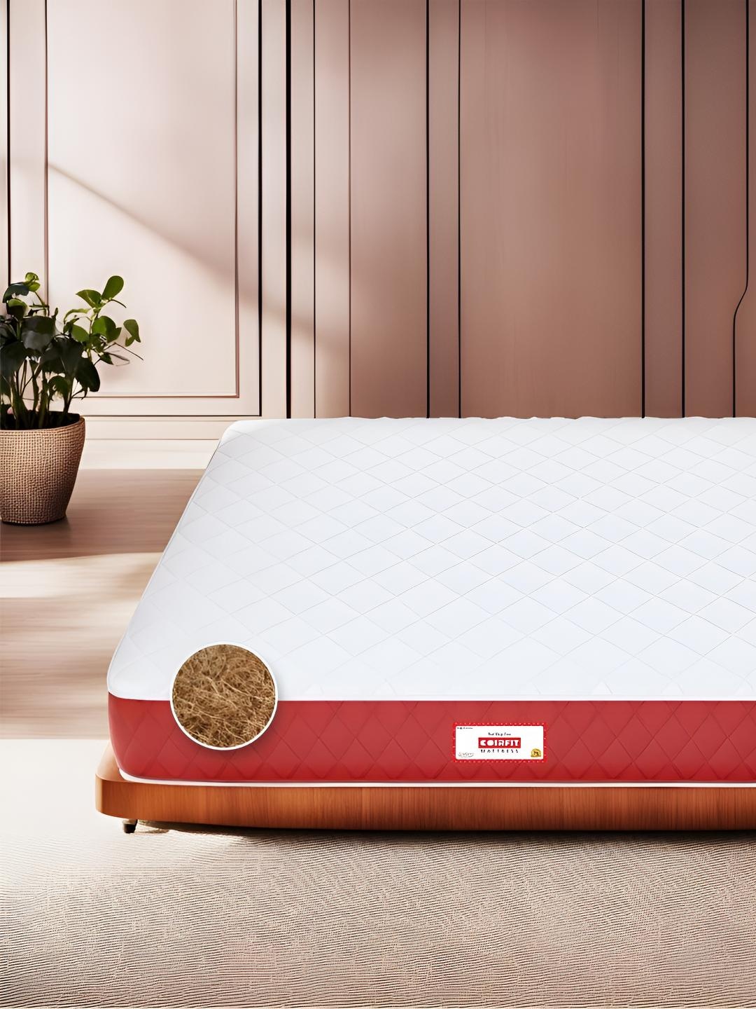 

COIRFIT White & Maroon Quilted Cotton Orthopedic Single Size Mattress