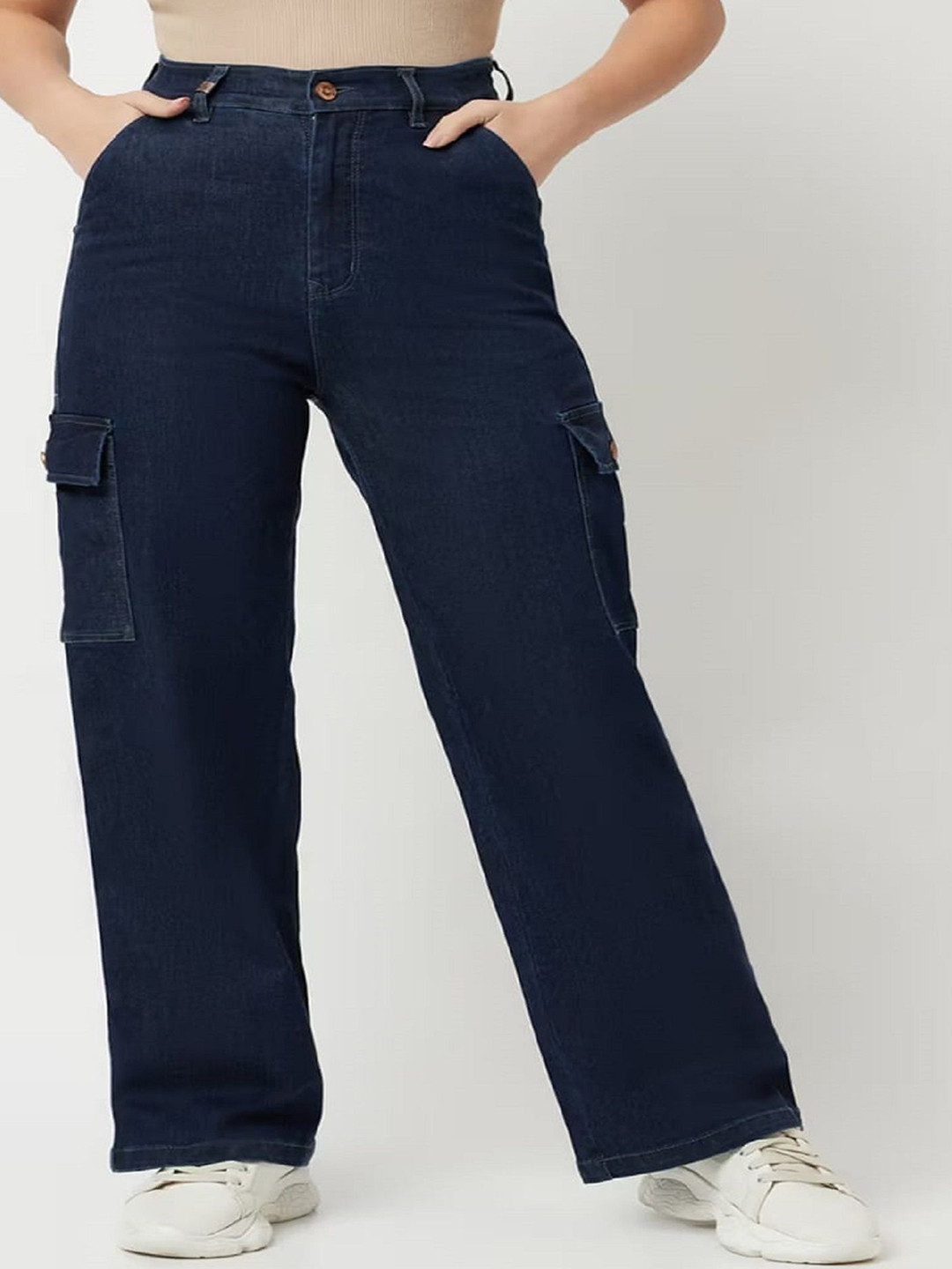 

1DAYJEANS Women High-Rise Denim Cotton Jeans, Navy blue
