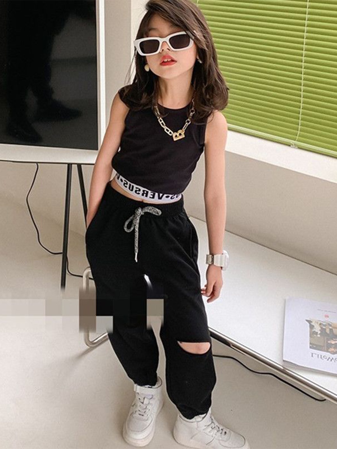 

StyleCast x Revolte Girls Pure Cotton Top With Trousers, Black