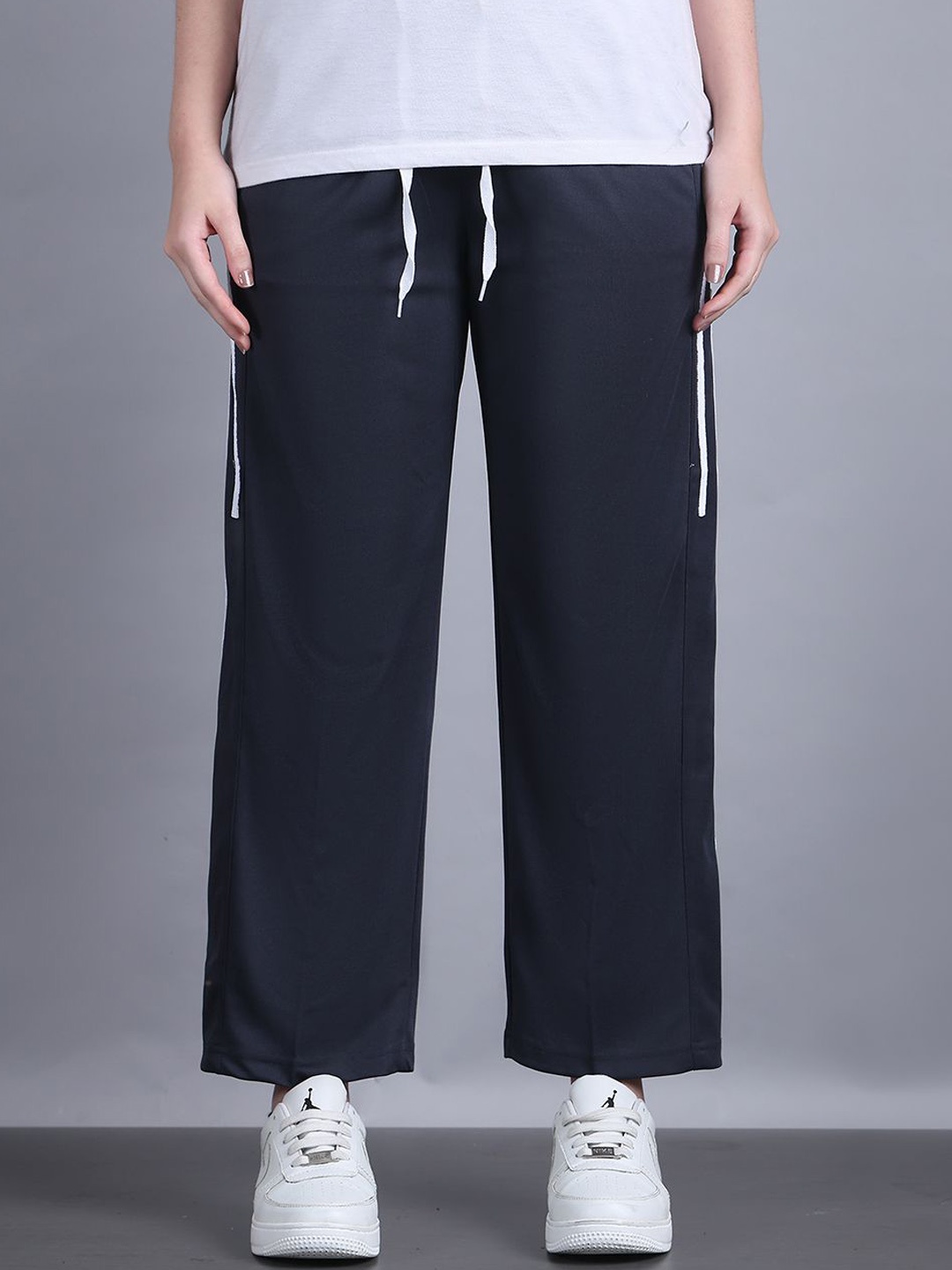 

MACK JONNEY Women Striped Relaxed Fit Track Pants, Grey