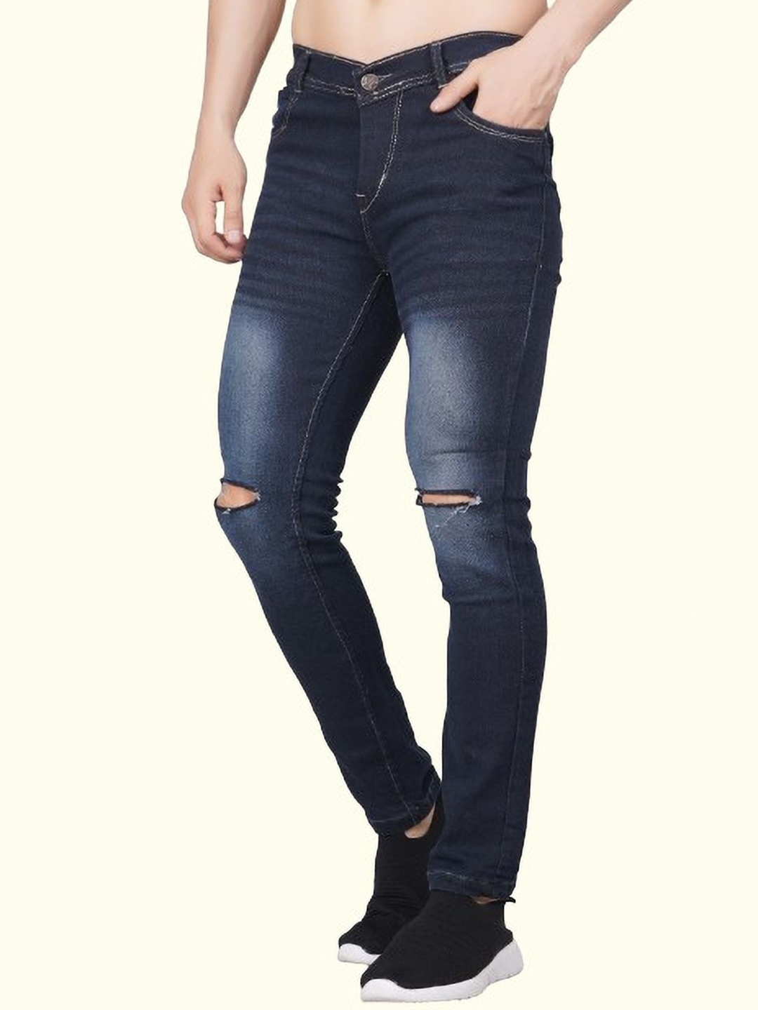 

LINARIA Men Classic Slim Fit Slash Knee Light Fade Jeans, Blue