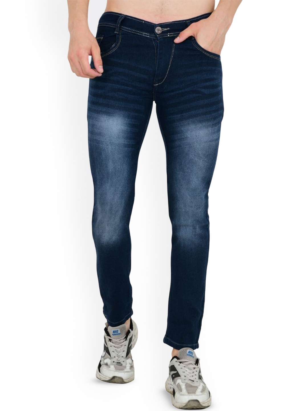 

LINARIA Men Classic Slim Fit Low Distress Light Fade Jeans, Blue