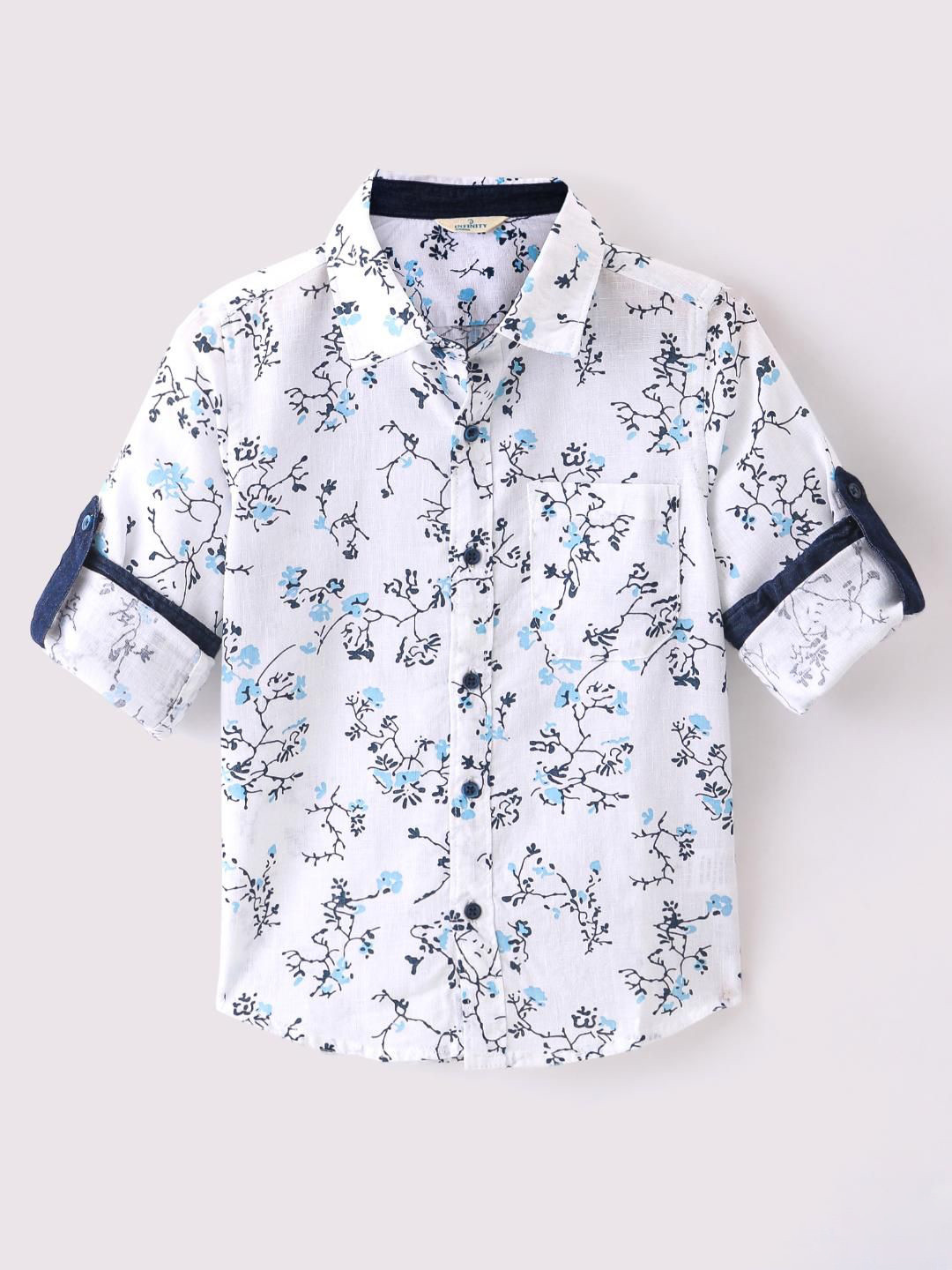 

Infinity Boys Tailored Fit Floral Opaque Printed Casual Shirt, White
