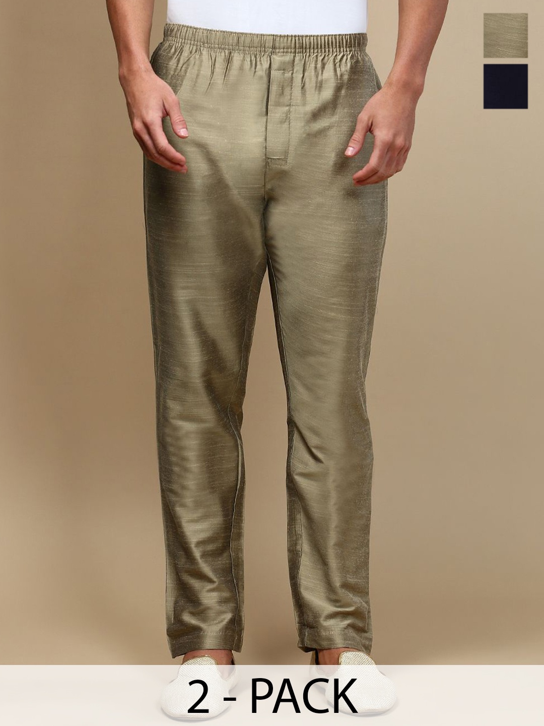 

WHITE HEART Men Pack Of 2 Relaxed Fit Mid Rise Pyjamas, Gold
