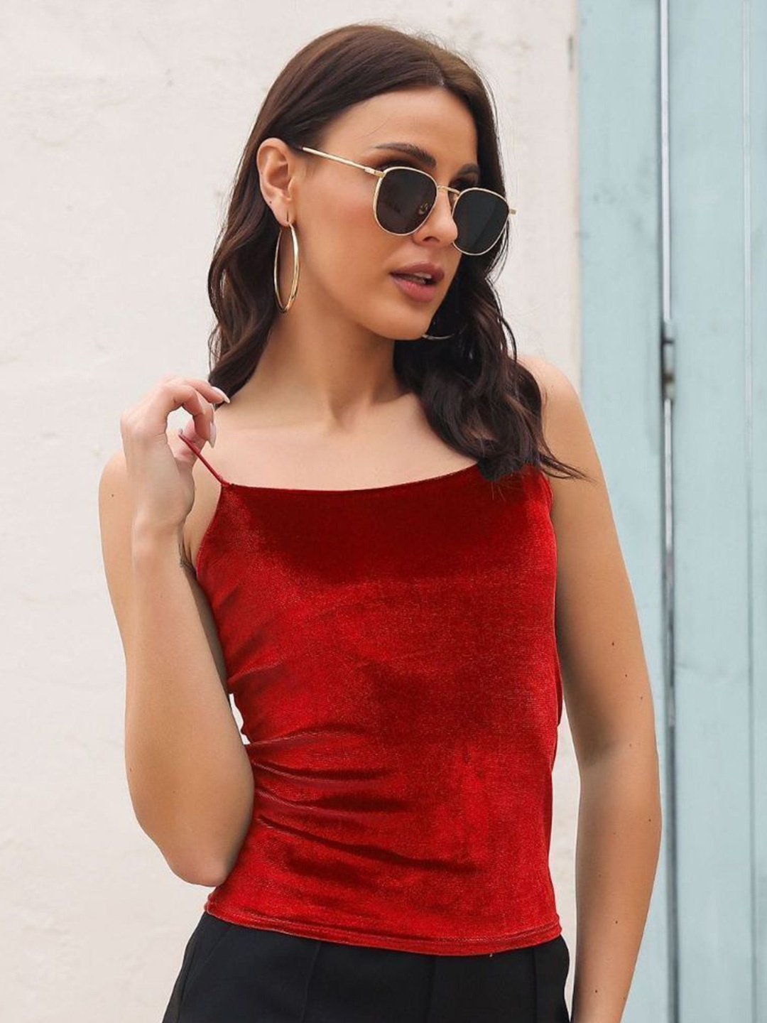 

Oh Rare Women Shoulder Straps Crop Top, Red