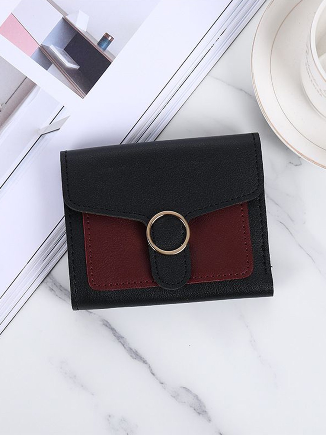 

DressBerry Women Colourblocked PU Card Holder, Black