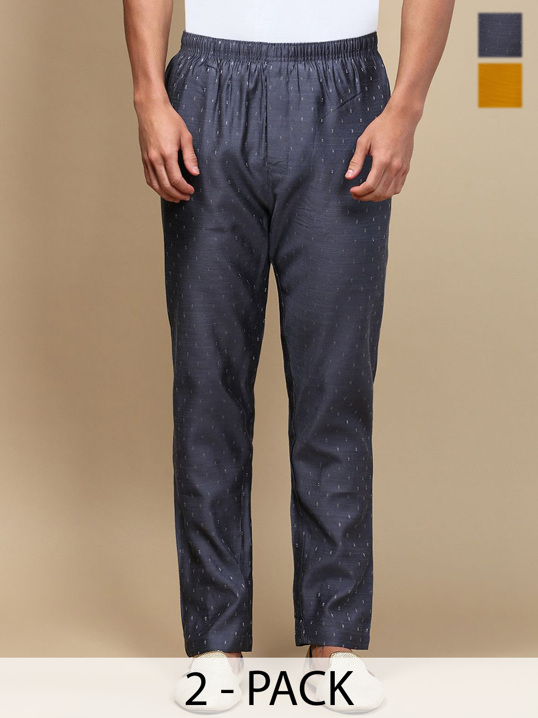 

WHITE HEART Men Pack Of 2 Mid Rise Pyjamas, Grey