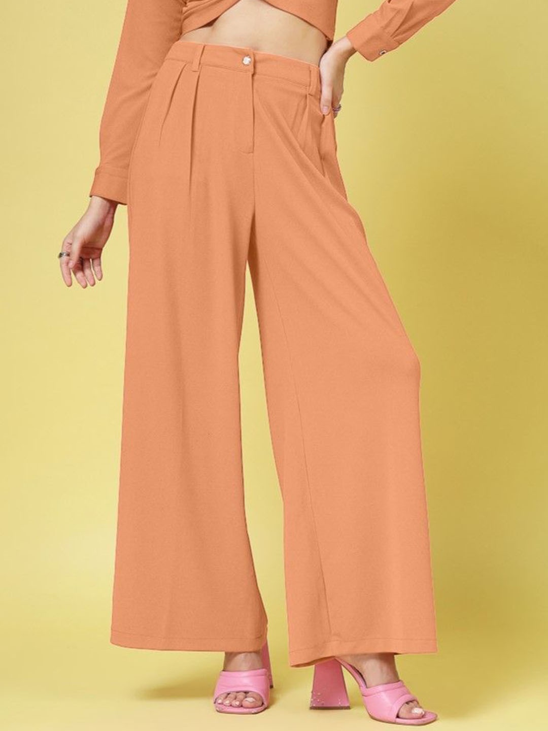 

DressBerry Women Relaxed Pleated Loose Fit Wide Leg, Orange