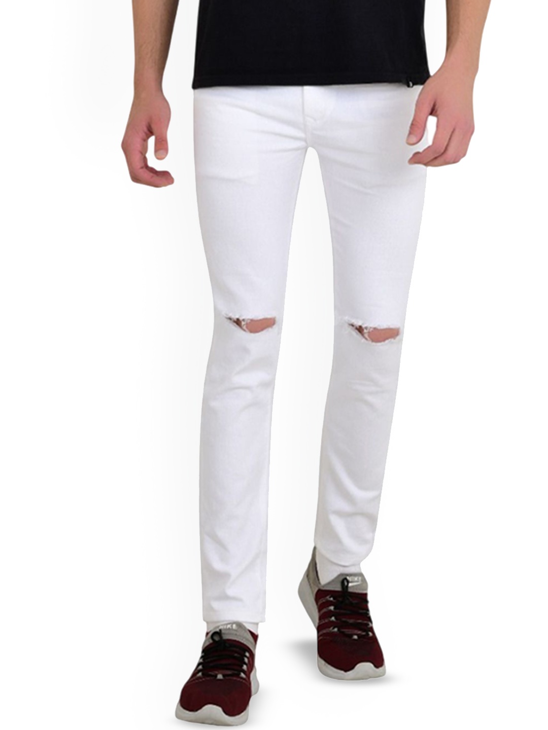 

LINARIA Men Classic Regular Fit Slash Knee Cotton Jeans, White