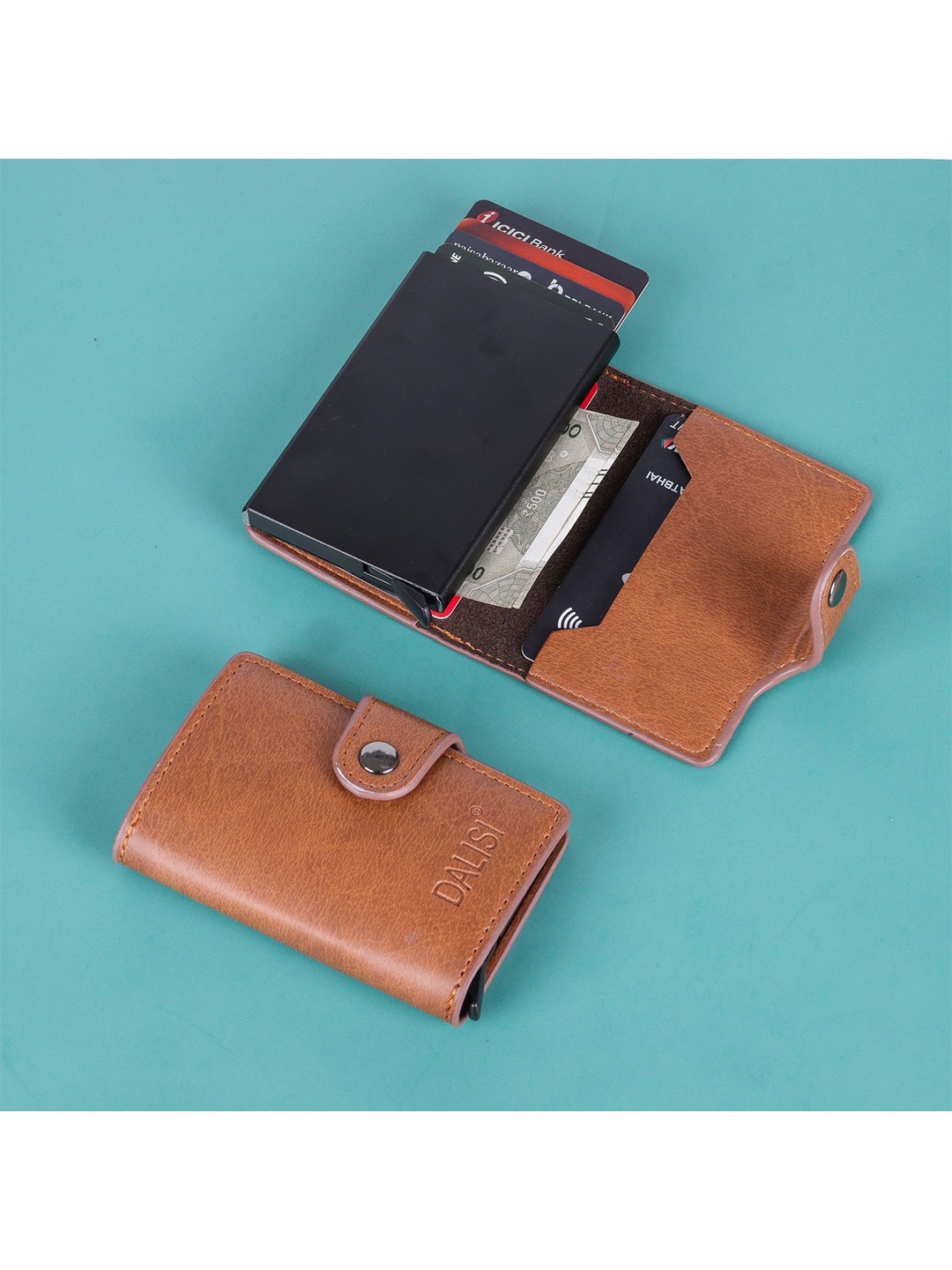 

SZN Women Zip Detail Leather Card Holder, Brown