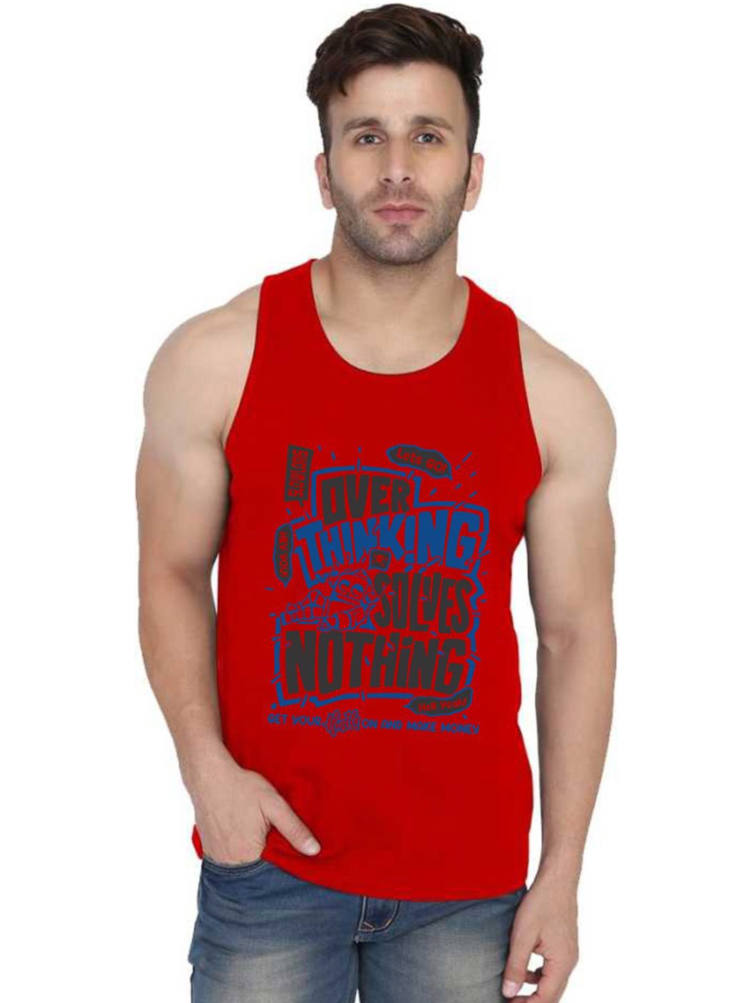 

SLOWLORIS Men Typography Printed Cut Outs Slim Fit T-shirt, Red