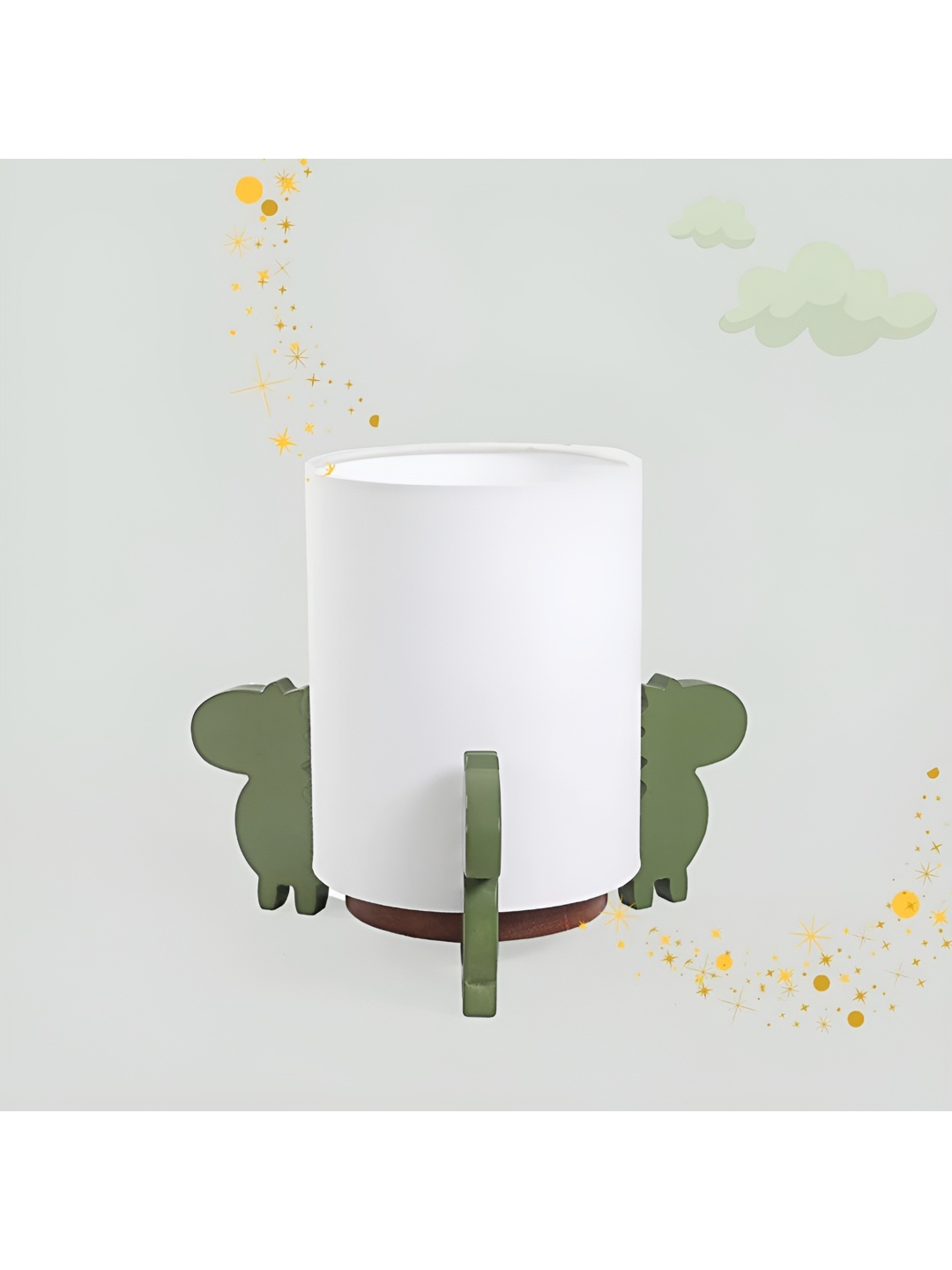 

Pinch of Pretty White & Green Wooden Cylindrical Shaped Table Lamp