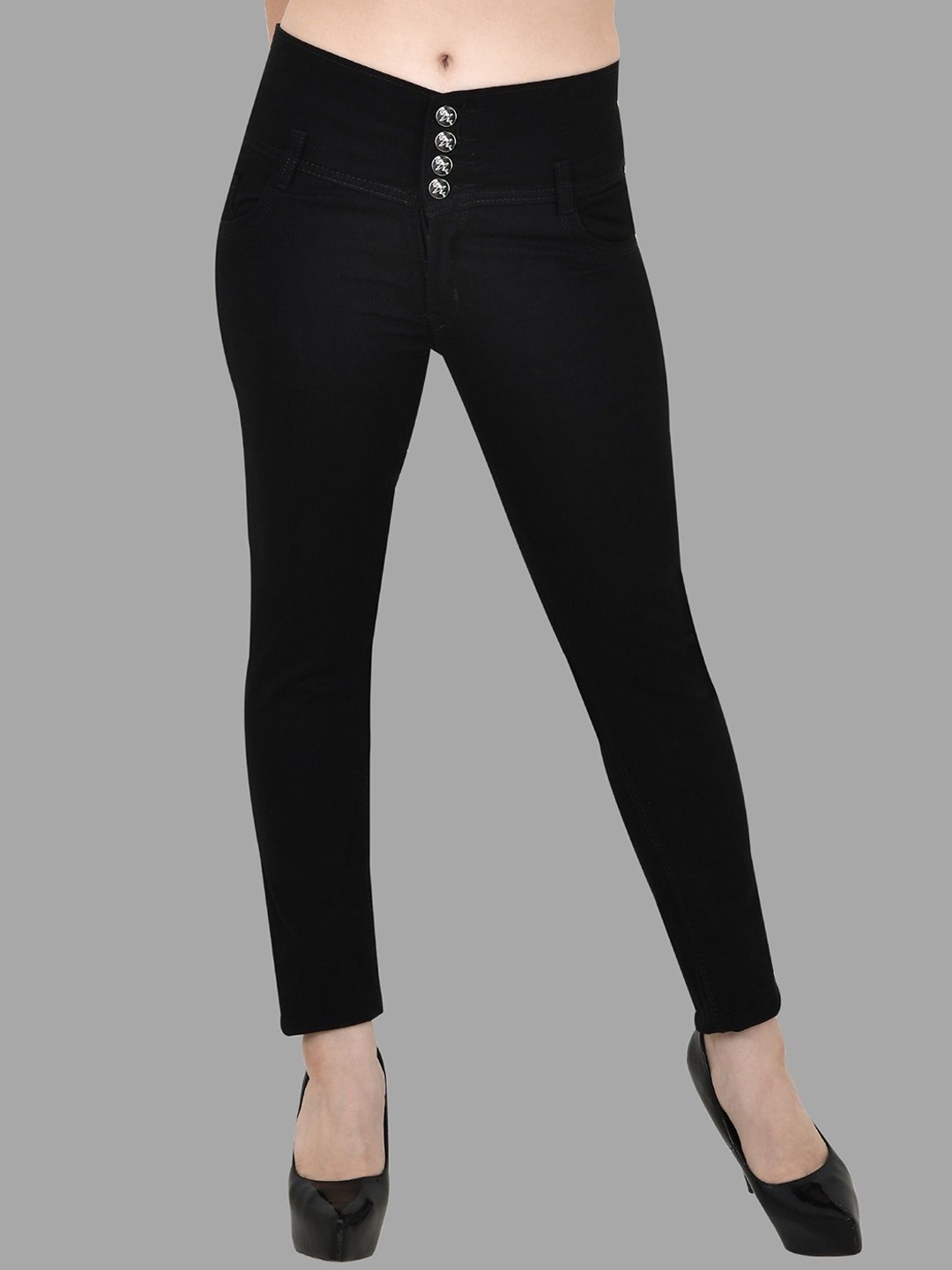 

LINARIA Women Classic Skinny Fit No Fade Clean Look Cotton Jeans, Black