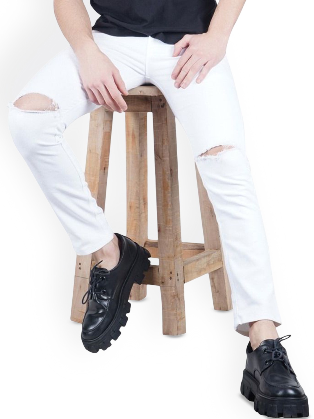 

LINARIA Men Classic Slim Fit Highly Distressed Jeans, White