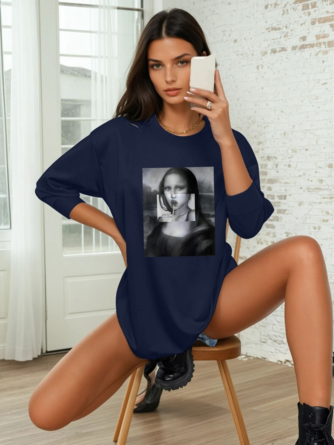 

CORSICA Women Printed Pockets T-shirt, Navy blue
