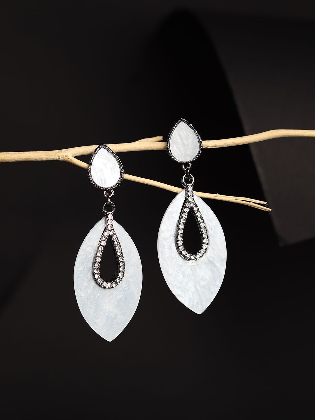 

RHOSYN Silver-Plated Artificial Stones Studded Teardrop Shaped Drop Earrings