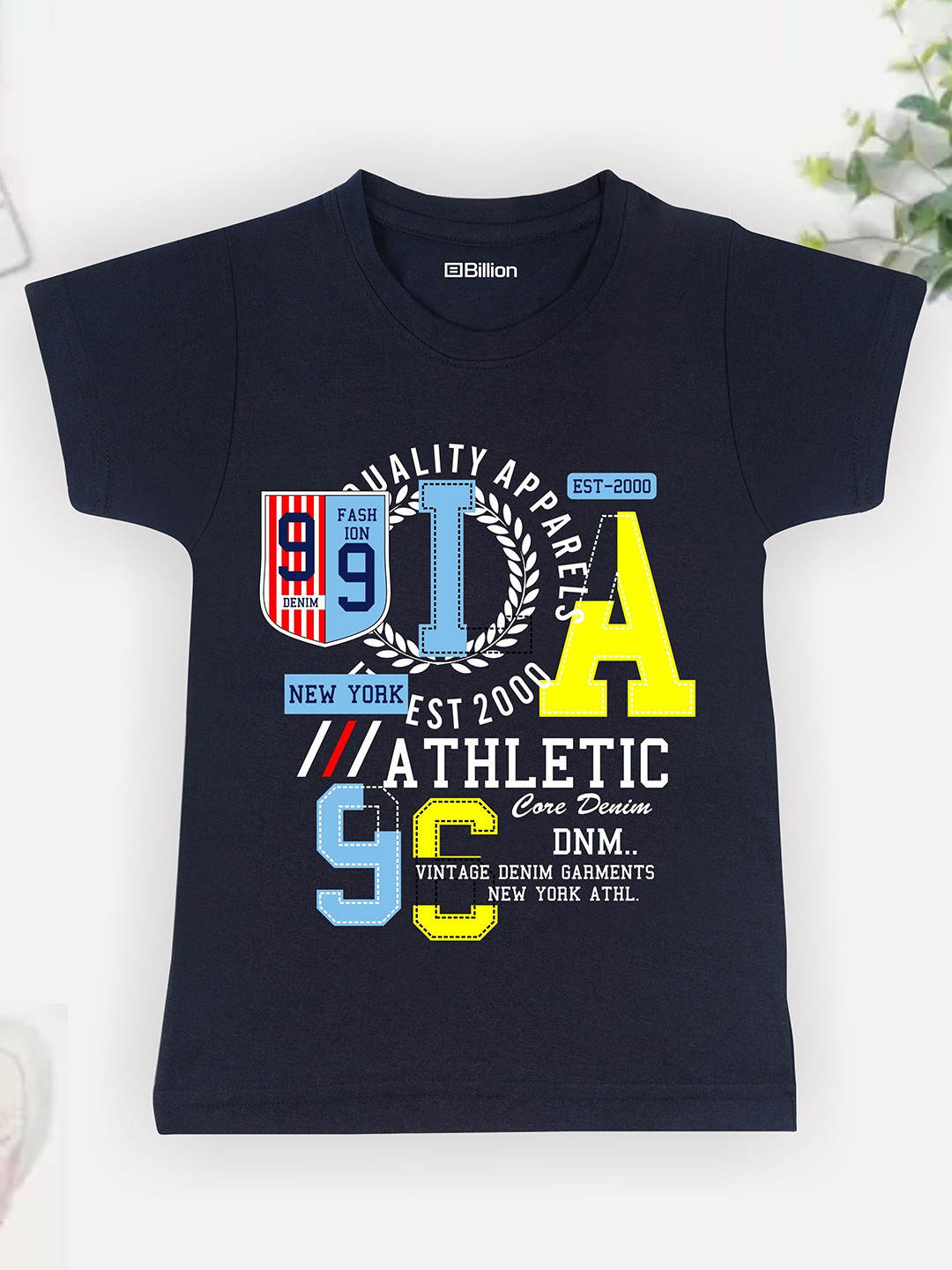 

Billion Boys Printed Bio Finish Applique T-shirt, Navy blue