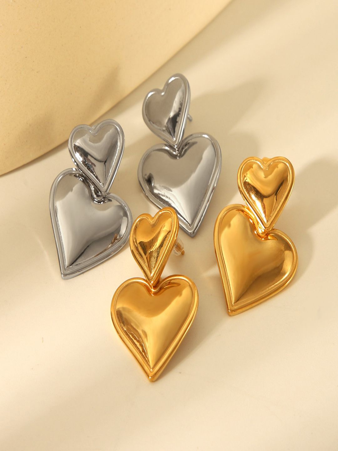

AQUASTREET Set Of 2 18K Gold-Plated Stainless Steel Heart Shaped Drop Earrings