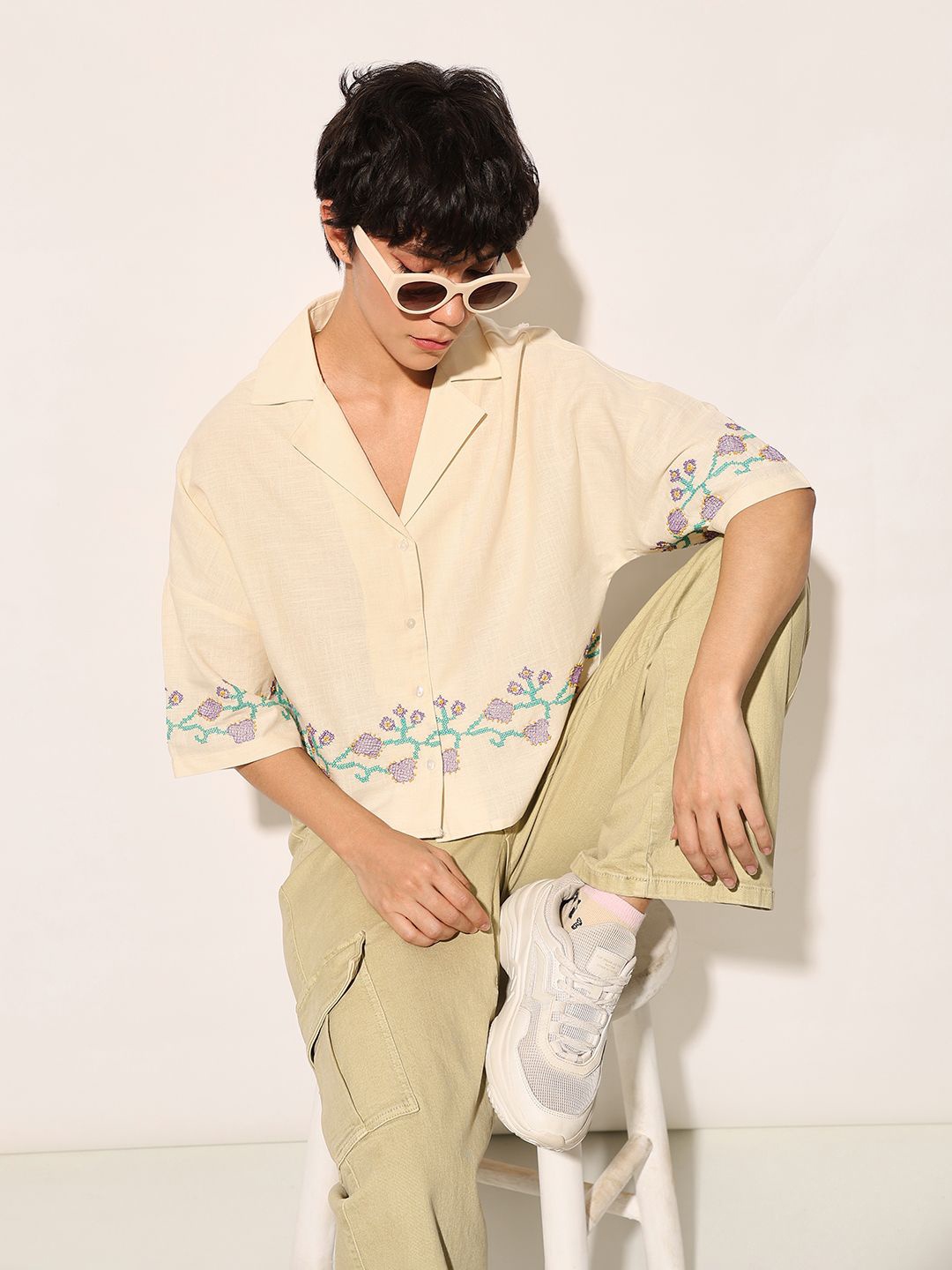 

ONLY Women Boxy Opaque Casual Shirt, Beige