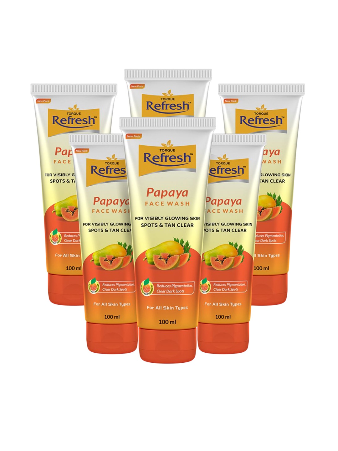 

Torque Set Of 6 Refresh Papaya Face Wash For Dark Spots - 100 ml Each, Orange