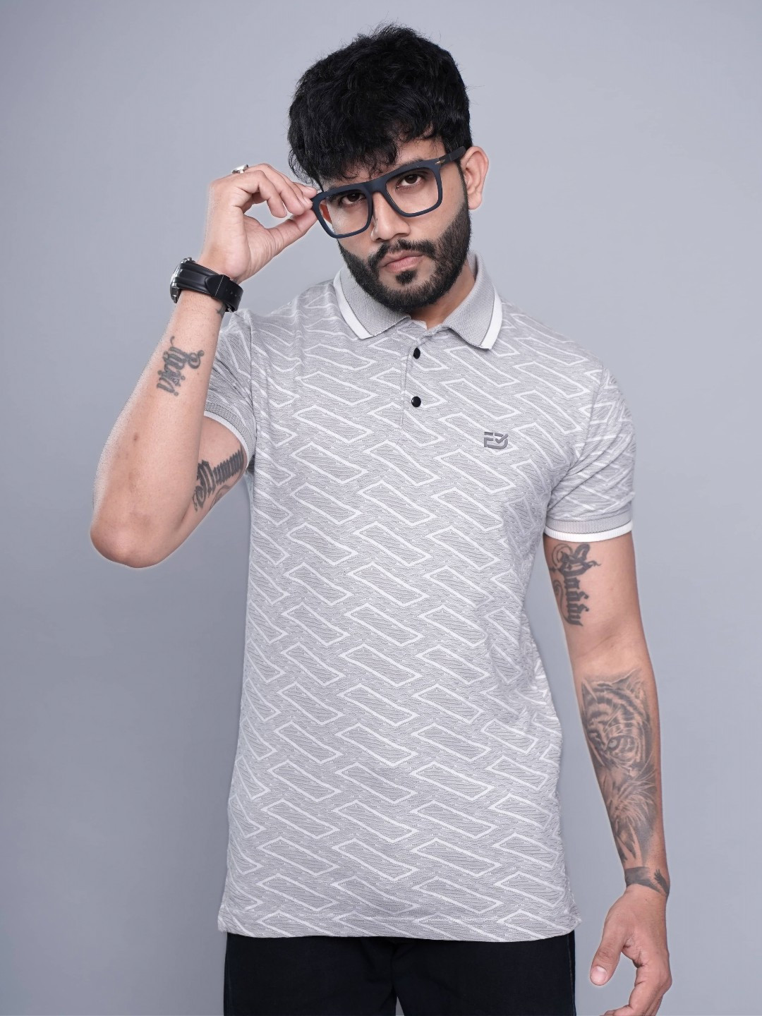 

THE BEETEL HOUSE Men Polo Collar Bio Finish T-shirt, Grey