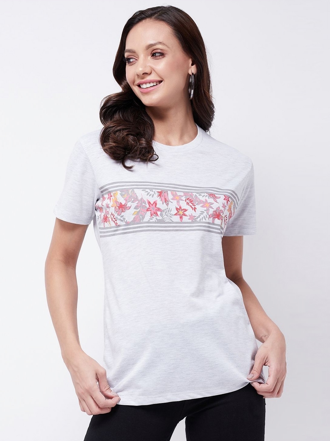 

PIVL Women Floral Printed T-shirt, Grey