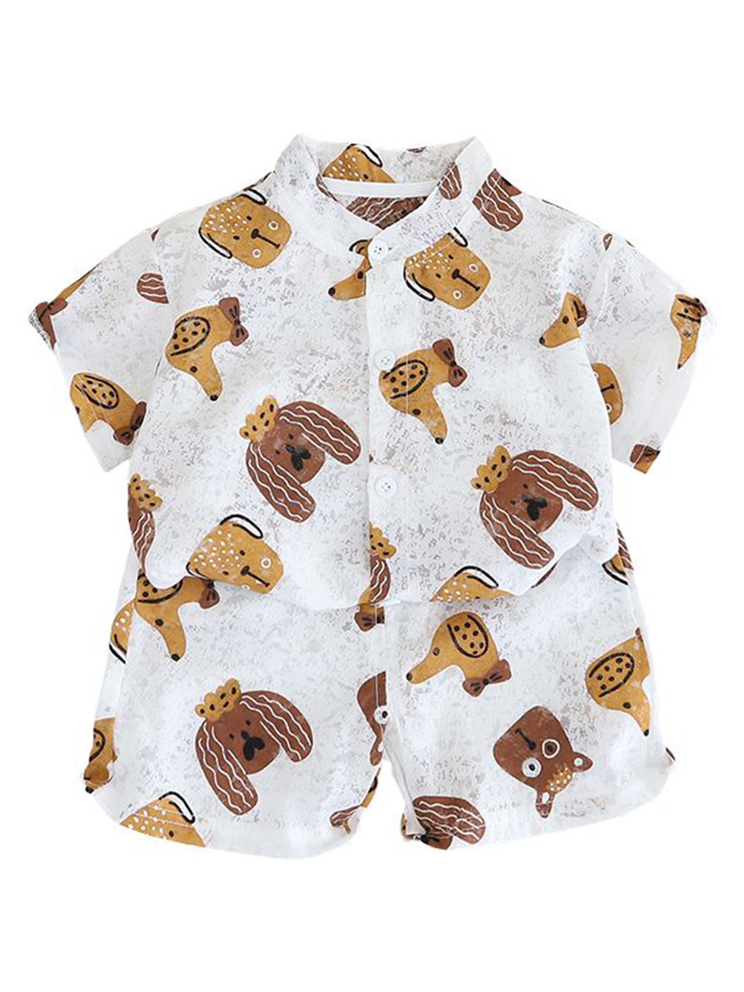 

StyleCast x Revolte Boys Animal Printed Mandarin Collar Pure Cotton Shirt With Shorts, White