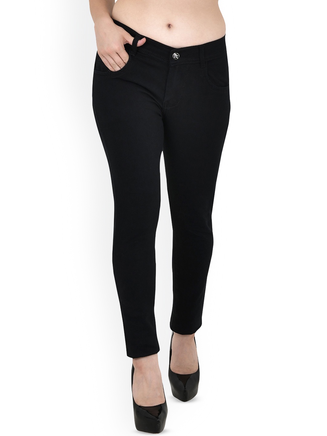 

LINARIA Women Classic Slim Fit Slash Knee Jeans, Black