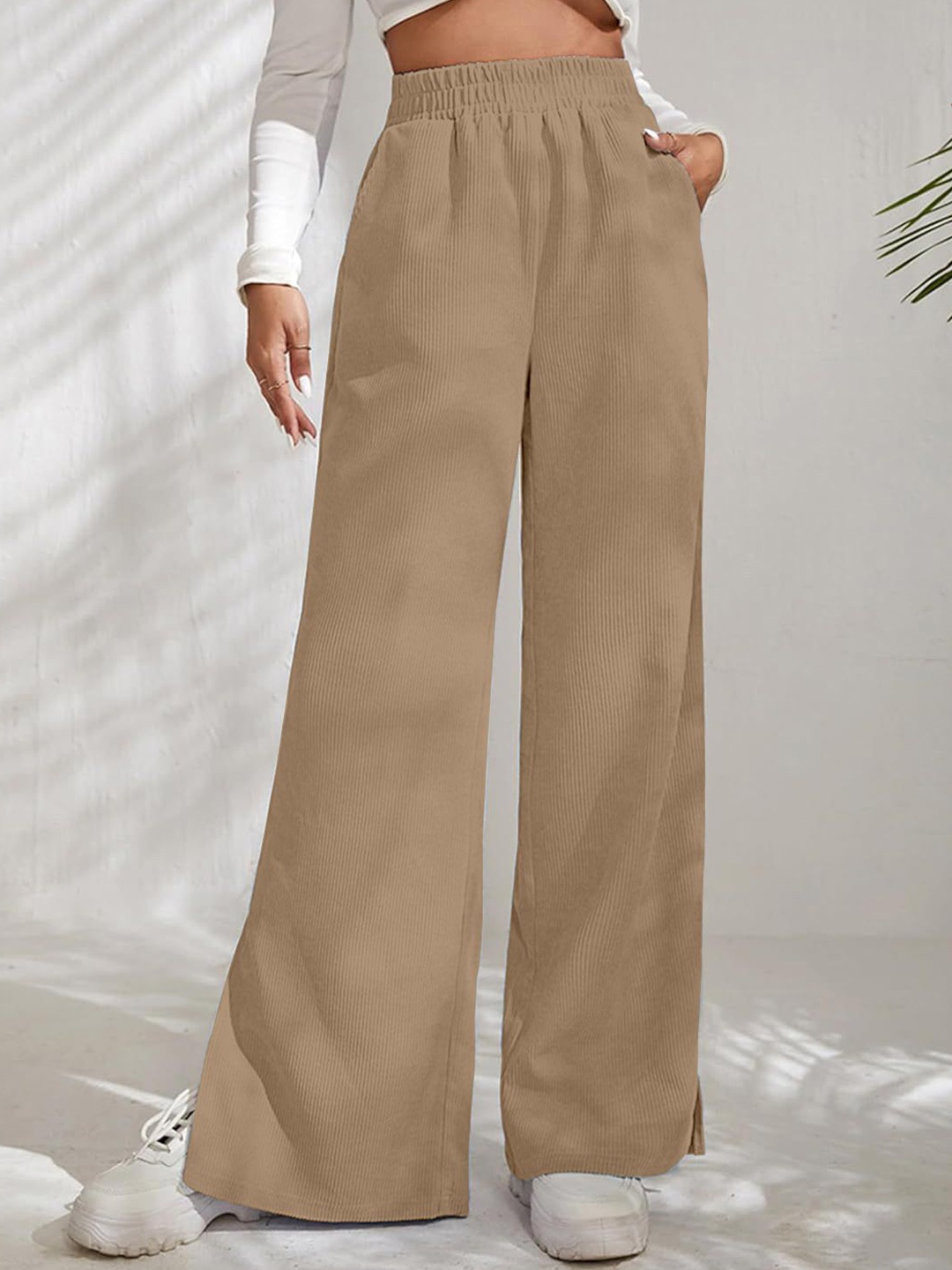 

RAJOVATI Women Loose Fit Wide Leg Trousers, Cream