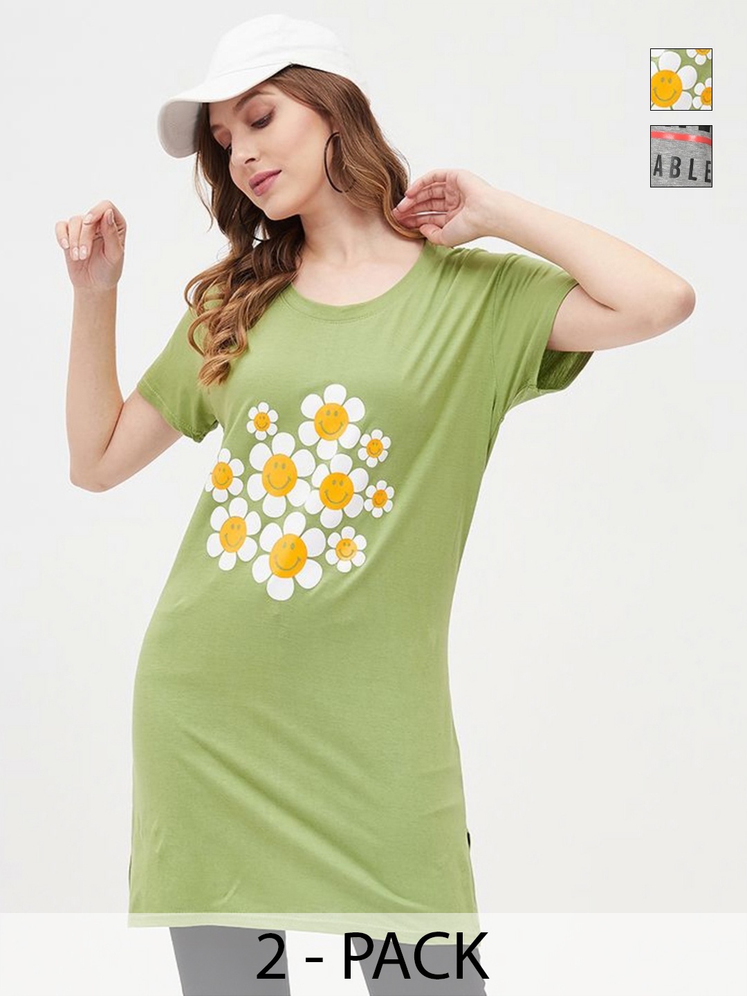 

Dreambe Women 2 Printed Extended Sleeves Applique T-shirt, Multi