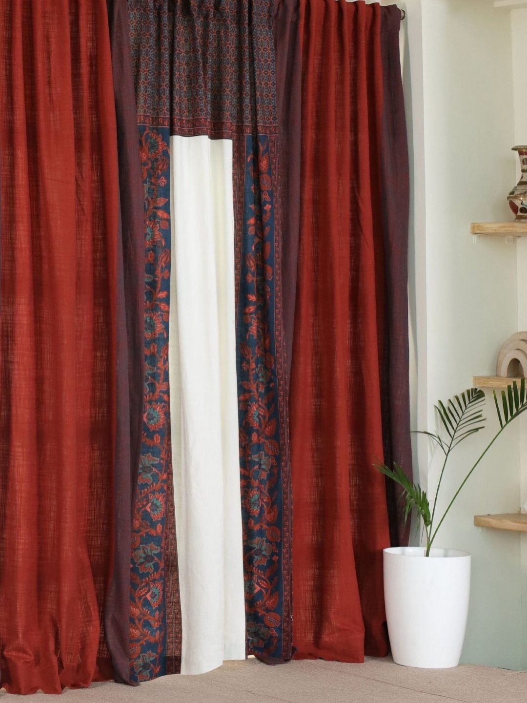 

Peepul Tree Maroon & Cream-Coloured Set of 3 Floral Sheer Door Curtain