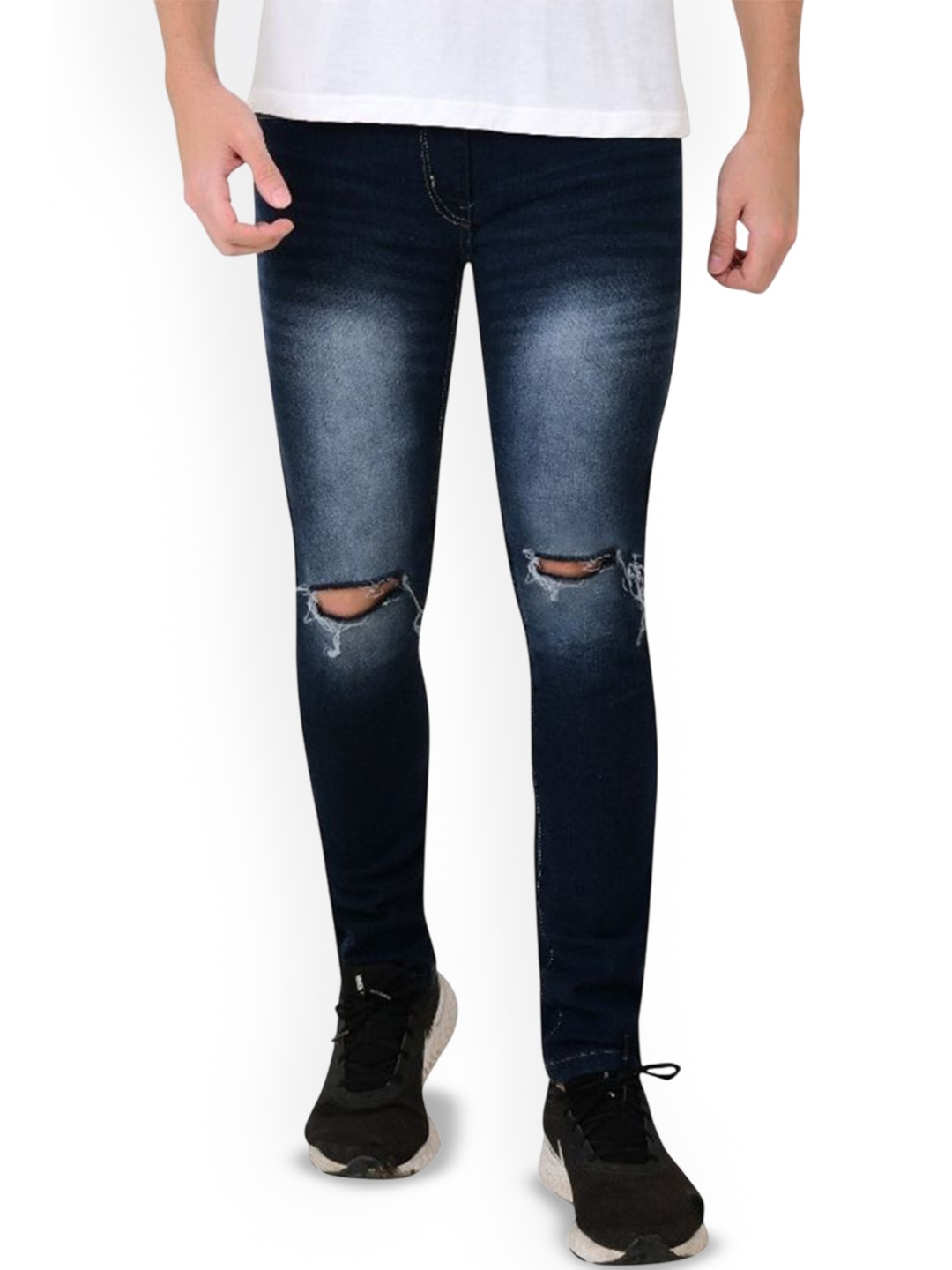 

LINARIA Men Classic Slim Fit Slash Knee Light Fade Jeans, Blue