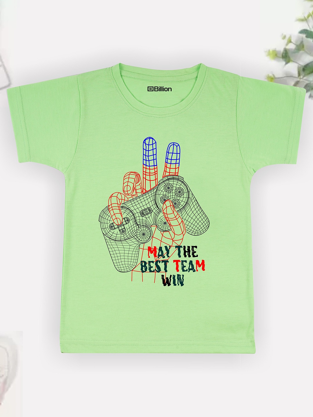

Billion Boys Printed Bio Finish Applique T-shirt, Green