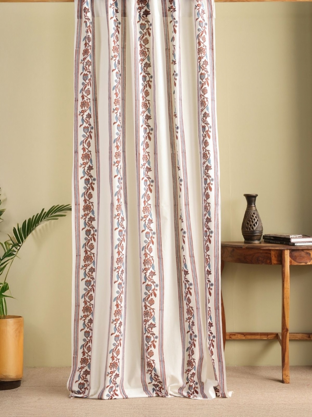 

Peepul Tree Cintz Cream And Brown Floral Printed Cotton Sheer Door Curtain
