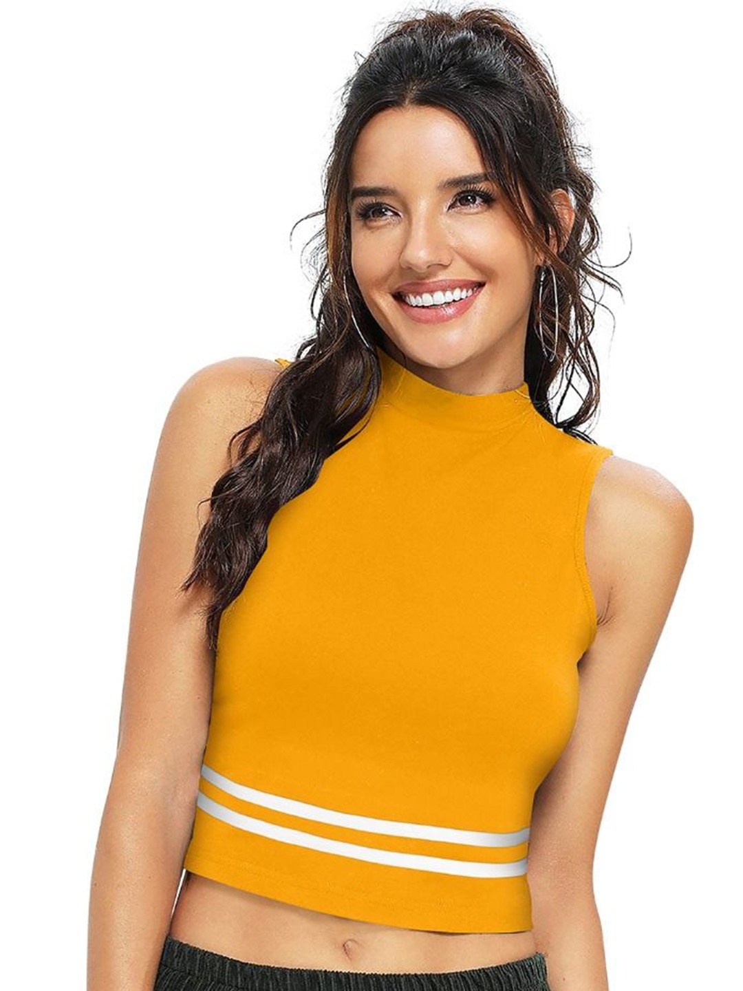 

BAESD Round Neck Fitted Crop Top, Yellow