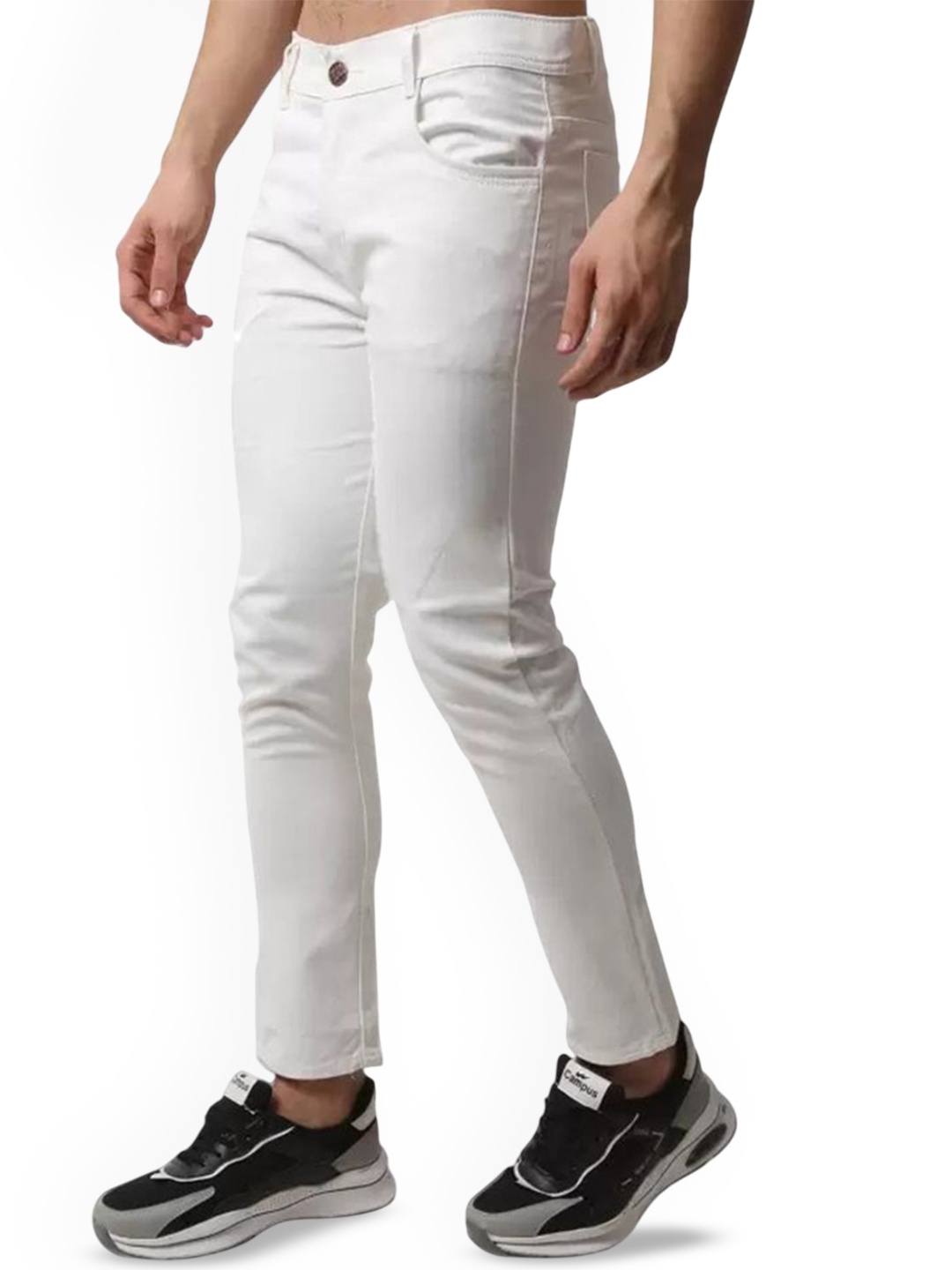 

LINARIA Men Classic Tapered Fit Slash Knee Stretchable Jeans, White